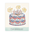 America's 250th Birthday Cake Sticker features a festive cake with red, white, and blue bunting, “1776” and “2026” on the sides, and “250” candle fireworks—perfect for celebrating America’s 250th anniversary!.