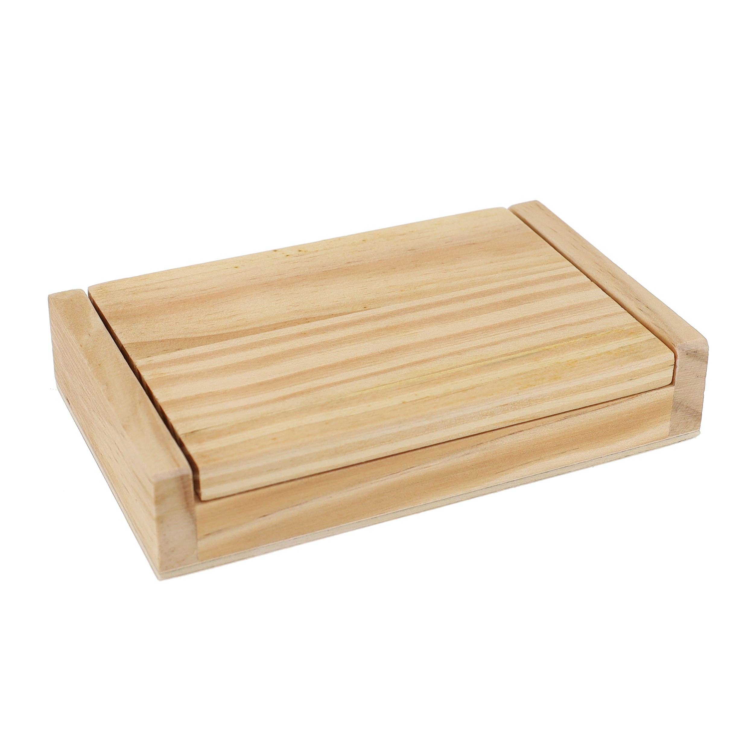 A light-colored, rectangular wooden box with a smooth finish and minimalist design, the Mini 9 Number Shut The Box Game is perfect as a travel-sized dice game, shown resting on a white background.