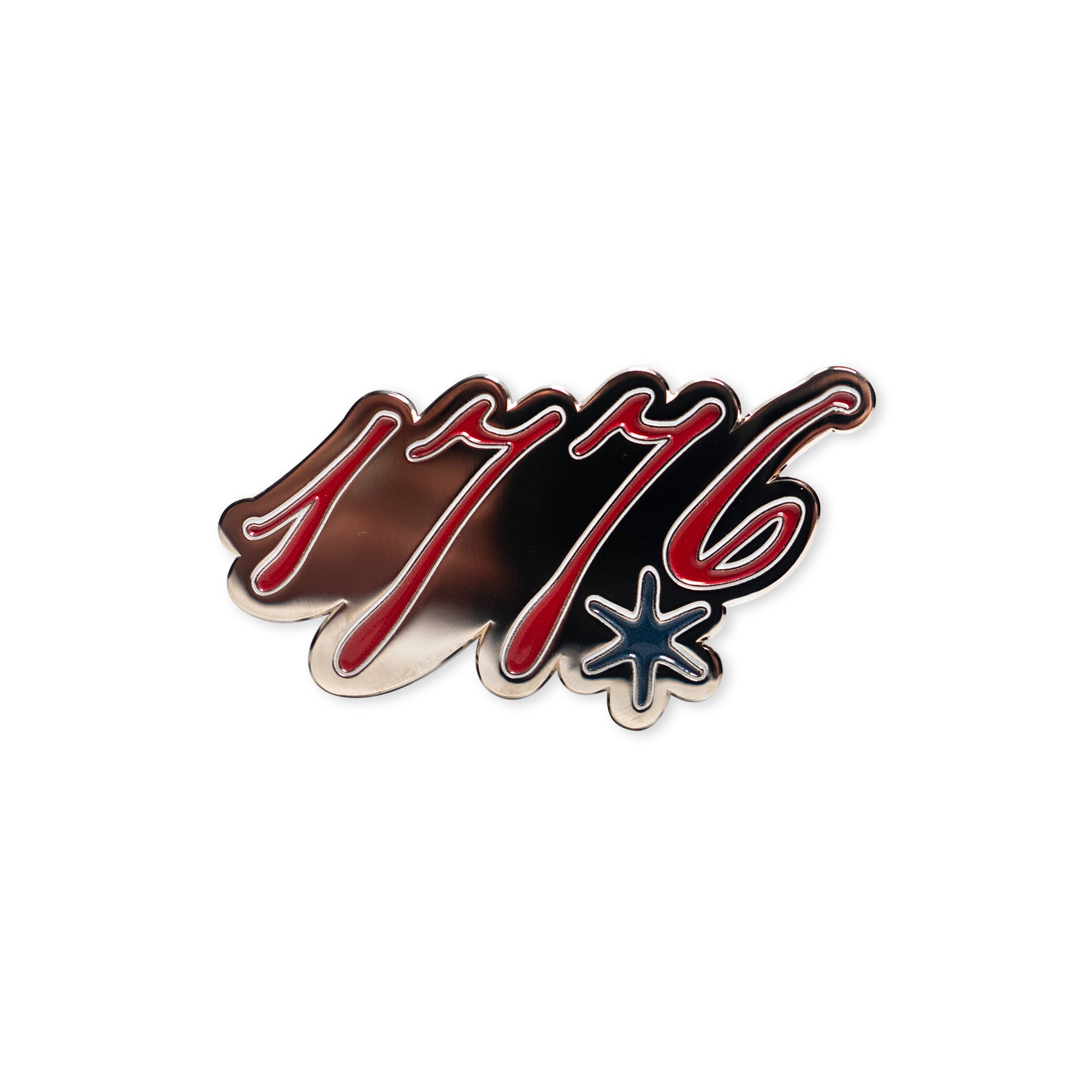 A metallic 1776 Magnet inspired by American independence, with bold red numbers outlined in black and a blue star-shaped asterisk below and to the right of the final digit.