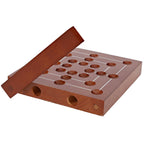 The Nine Men's Morris Wooden Travel Game with Marbles is a compact 5-inch set featuring a smooth wooden board, marble pieces, and a diagonal cover.