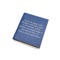 The Declaration Quote Journal is a compact blue notebook featuring a white quote from the Declaration of Independence — pledging lives, fortunes, and honor under divine providence.