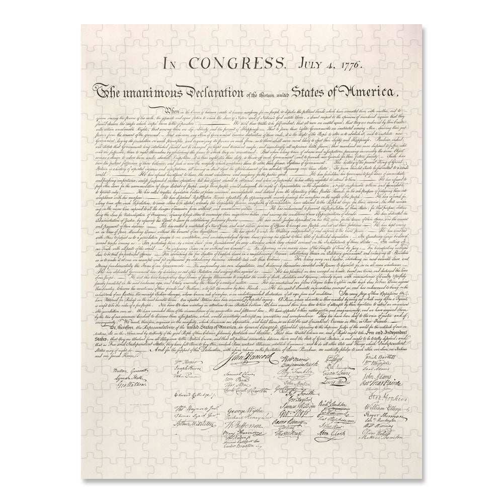 The Declaration of Independence Puzzle reveals the handwritten 1776 text with elaborate script and signatures.