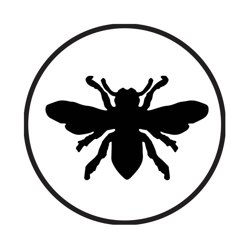 A black bee silhouette with outstretched wings in a circle on white — to use with the Rosewood Handle Wax Seal Stamp Kit with Sealing Wax.