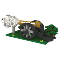 The Napoleon Cannon Mini Block set features a cannon on a green baseplate with cloud-like smoke and a brick-built shrub, ideal for model builders.