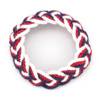 Red, White & Blue Sailor Knot Bracelet featuring a circular design woven from red, white, and blue nautical rope to celebrate maritime heritage.