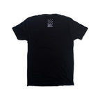 The Created Equal T-Shirt is shown laid flat, back side up, featuring small white text and a pattern of stars near the top center. This patriotic t-shirt subtly nods to American heritage and is displayed against a plain white background.