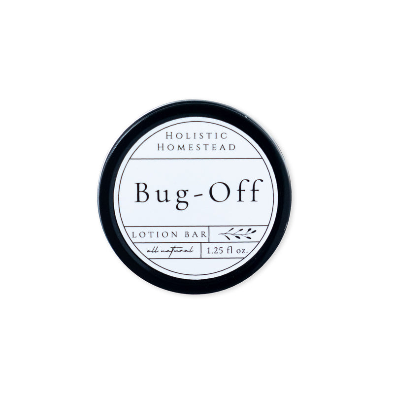 Round tin of Bug-Off Lotion Bar, Natural Bug Repellent, 1.25 fl oz.