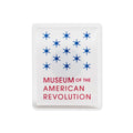 Acrylic Museum Magnet featuring the Museum of the American Revolution logo with thirteen blue stars arranged in a circle and bold red text reading "Museum of the American Revolution" on a white background. This patriotic collectible magnet is perfect for history enthusiasts.