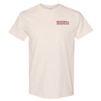 Off-white Museum T-Shirt, Short Sleeve, features "Museum of the American Revolution" printed in red and blue on the upper left chest.