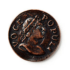 The 1760 Voce Populi Farthing, a bronze-colored colonial coin, displays a right-facing laurel-crowned profile and the inscription "VOCE POPULI," marking its place in pre-Revolutionary American commerce.