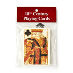 A sealed pack of 18th Century Playing Cards with a vintage King of Clubs illustration and a red and white label—an authentic collectible for historical playing card enthusiasts.