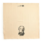 A square, natural-colored Alexander Hamilton Engraving Tea Towel featuring a black ink portrait engraving and the text LIBERTY & CO. at the top.