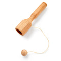 The Ball and Cup is a classic wooden toy with a cylindrical handle, a round cup at one end, and a string-attached ball. Displayed on a white background.