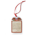 The Declaration Copper Ornament features the U.S. Declaration of Independence with an eagle and shield design, hanging from a red ribbon.