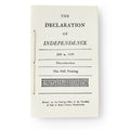 The Declaration of Independence Pamphlet features a hand-stitched cover reading, “The Declaration of Independence, July 4, 1776, Philadelphia, The First Printing,” plus a decorative line and a note on the Bucks County, PA printing office.