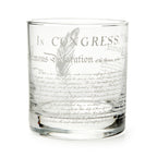 The Declaration of Independence Whiskey Glass features a quill illustration and engraved text from the historic document, including "In Congress" and "Declaration"—a perfect patriotic gift.