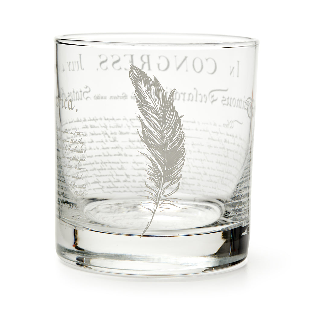 The Declaration of Independence Whiskey Glass features a feather quill and "IN CONGRESS" script, inspired by the historic document—making it a perfect patriotic gift for history lovers.