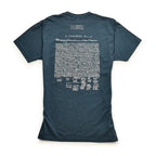 Celebrate the Semiquicentennial with the Declaration's Journey T-Shirt—a blue commemorative shirt with white text of the full Declaration of Independence and the National Archives Museum logo on the back.