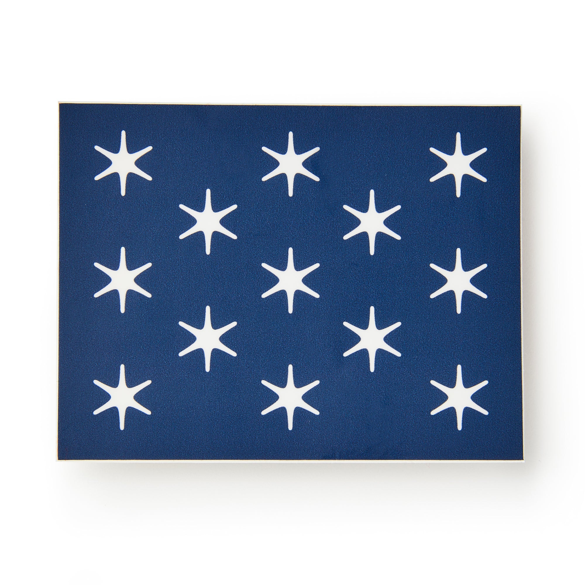 The George Washington Standard Flag Sticker features a blue rectangle with thirteen evenly spaced white eight-pointed stars in rows—perfect for any American history fan.