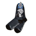 George Washington Socks: Dark socks with his illustrated portrait, signature near the toes, and a Historical Figures tag—a stylish tribute to American history for any fan.