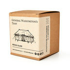 A brown box labeled George Washington Tent Whiskey Glass features a tent illustration, Museum of the American Revolution branding, and highlights its historical connection, containing a Revolutionary War-inspired glass.