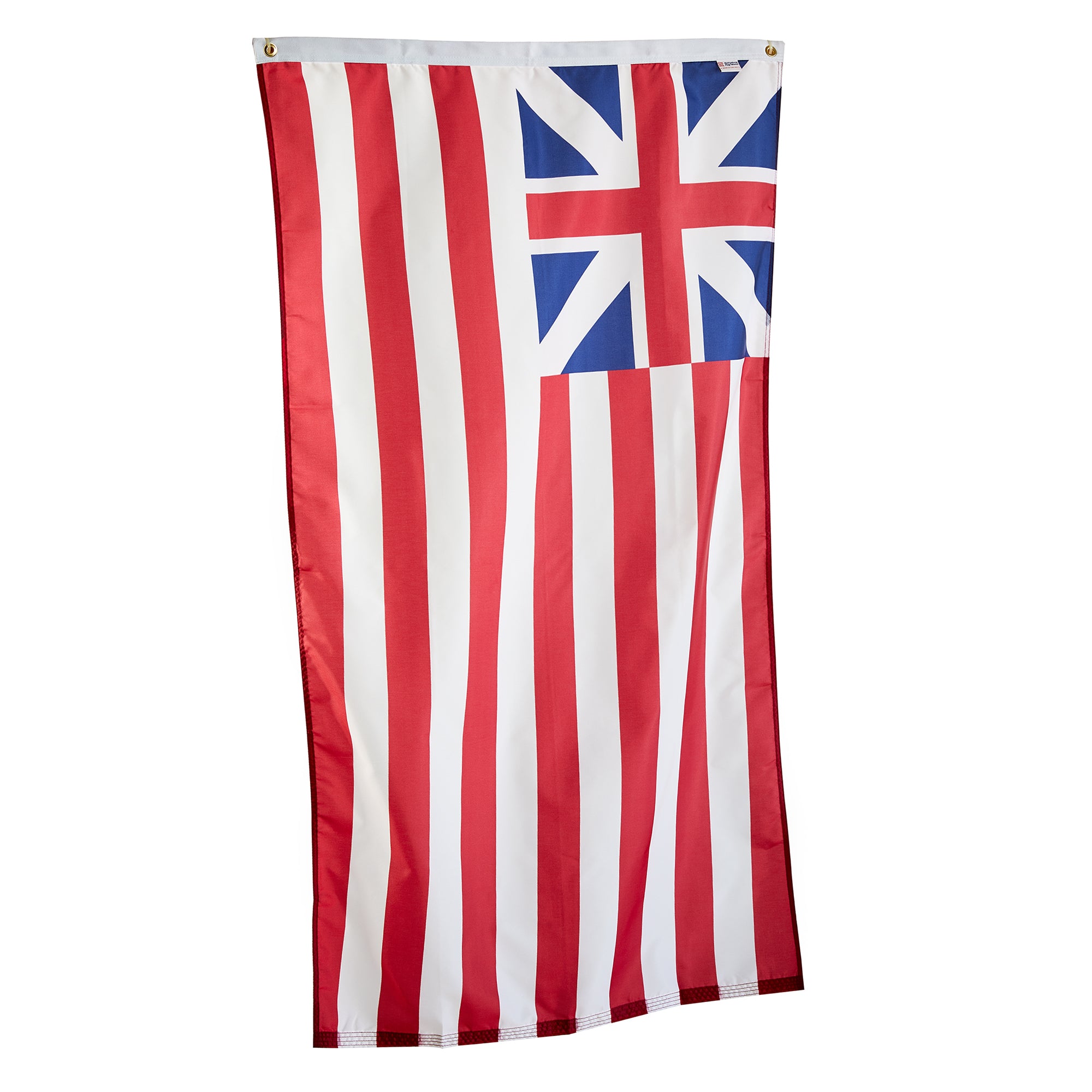 The Continental Colors (Grand Union) Flag, 3'x5', features thirteen red and white stripes with a British Union Jack in the upper left, representing an early Revolutionary War flag design.