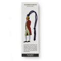 The Alexander Hamilton Bookmark features his illustration in historical attire with a blue tassel, making it a unique keepsake for fans of the Founding Father and author of the Federalist Papers.