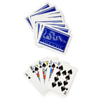 Join, or Die Playing Cards, with blue snake backs inspired by colonial America, are fanned out above a face-up spade royal flush (A, K, Q, J, 10).