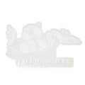 The Join or Die Sticker, White features a segmented snake graphic with American colony initials above "JOIN, or DIE"—an iconic Revolutionary era design made famous by Benjamin Franklin.