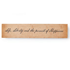 The "Life, Liberty, and the Pursuit of Happiness" Bookmark features this iconic phrase in elegant black script on a tan background.
