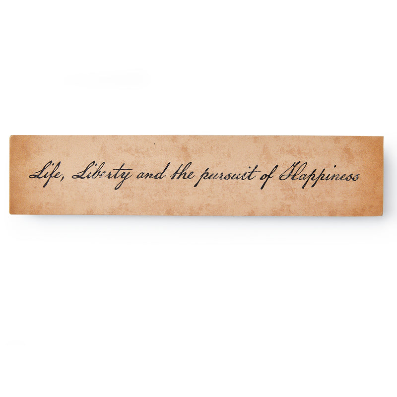 The "Life, Liberty, and the Pursuit of Happiness" Bookmark features this iconic phrase in elegant black script on a tan background.