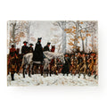 A historical painting by William B. T. Trego shows soldiers in winter at Valley Forge—gathered among snowy, bare trees—as featured on the March to Valley Forge Fridge Magnet, a perfect American Revolution keepsake.