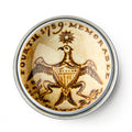 Round, vintage-style Memorable Era Paperweight features an eagle with a shield and radiant star—resembling an inaugural coin. "THE FOURTH 1789 MEMORABLE" circles its cream, sepia-engraved background—a unique American history desk accessory.