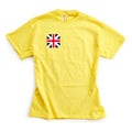 The Monmouth Flag T-Shirt is a yellow tee featuring a small Union Jack on the left chest—a subtle tribute to the Museum of the American Revolution.