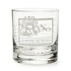 The Join or Die Whiskey Glass features an etched segmented snake and the words JOIN, or DIE beneath it, inspired by Benjamin Franklin's iconic American history design.