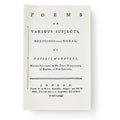 A historical reproduction pamphlet of “Poems on Various Subjects” by Phillis Wheatley, African American poet and servant to John Wheatley, originally published in London in 1773.