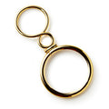 The Quizzing Glass is a gold-plated accessory key ring with two connected circular loops of different sizes; the larger holds keys, while the smaller serves as an attachment. It is displayed flat on a white background.