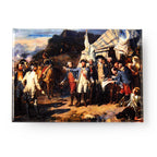 The Yorktown Magnet features a historical painting of 18th-century military officers and soldiers with a dog, gathered by tents under a dramatic sky during the Battle of Yorktown.