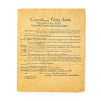 The Documents of Freedom Set includes a parchment copy of the United States Bill of Rights, featuring handwritten black text titled "Congress of the United States" at the top, displayed on a plain white background.