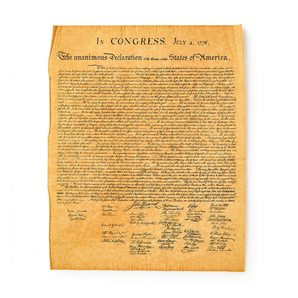 The Documents of Freedom Set features scans of iconic U.S. documents, including the Declaration of Independence (July 4, 1776), with original handwriting and signatures, alongside the Constitution and Bill of Rights on aged parchment.