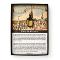 A decorative box holds the Two if by Sea Necklace, inspired by American Revolution jewelry, displayed over colonial Boston with ships and a church. Text explains the historic “Two if by Sea” lantern signal from the Revolution.