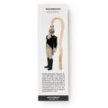 The George Washington Bookmark is a solid brass piece featuring Washington in military uniform with a cream tassel, and a brief biography.