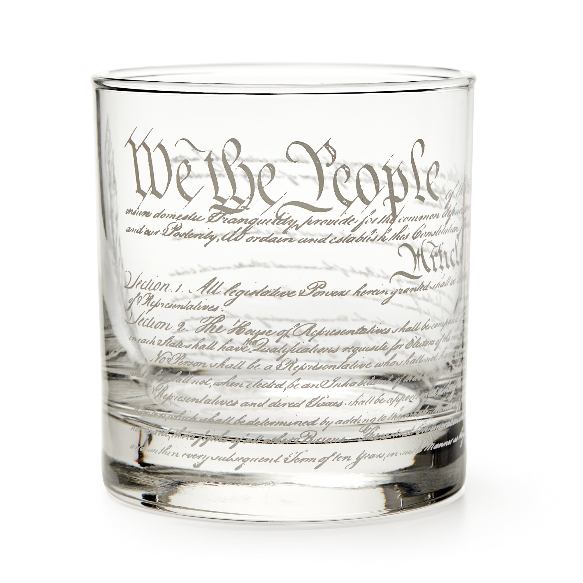 The We The People Whiskey Glass features the opening words and script of the U.S. Constitution, including "We the People." It’s a perfect Revolutionary War gift for history lovers and Constitution enthusiasts.
