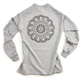 The Chain of States Long Sleeve T-Shirt in heather gray features a circular interwoven black line design and "WE ARE ONE" at the center on the back, inspired by themes from the Museum of the American Revolution—ideal for history enthusiasts.