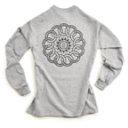 The Chain of States Long Sleeve T-Shirt in heather gray features a circular interwoven black line design and "WE ARE ONE" at the center on the back, inspired by themes from the Museum of the American Revolution—ideal for history enthusiasts.