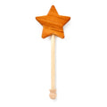 The Wooden Toy Star Wand features a carved star at the top, crafted from light and dark wood. Ideal for imaginative play, it's shown against a white background.