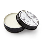 Open container of woodwax finish with 'woodland forge' branding on a white background