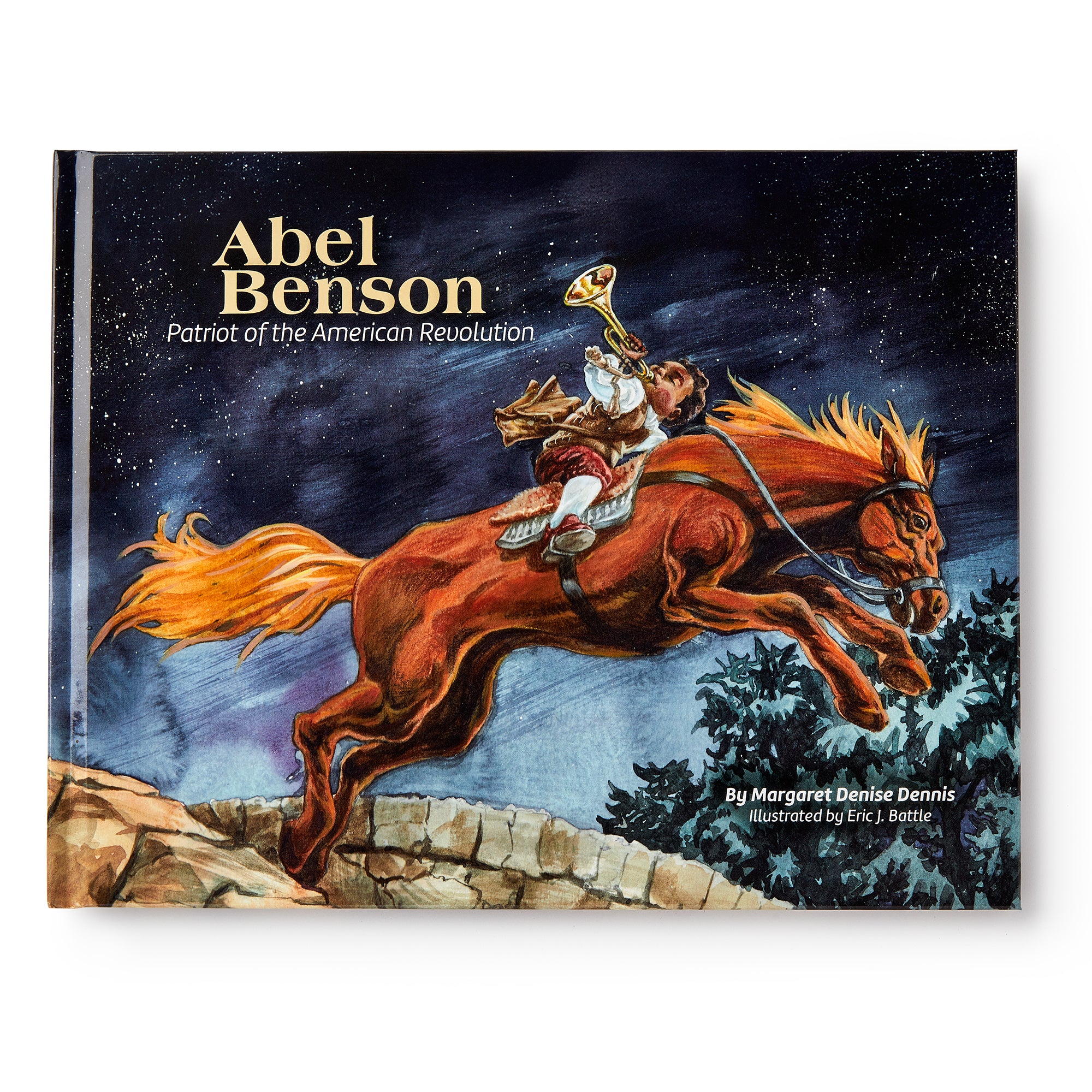 The cover of Abel Benson features the young hero riding a horse at night, blowing a horn under a starry sky, with trees in the background.