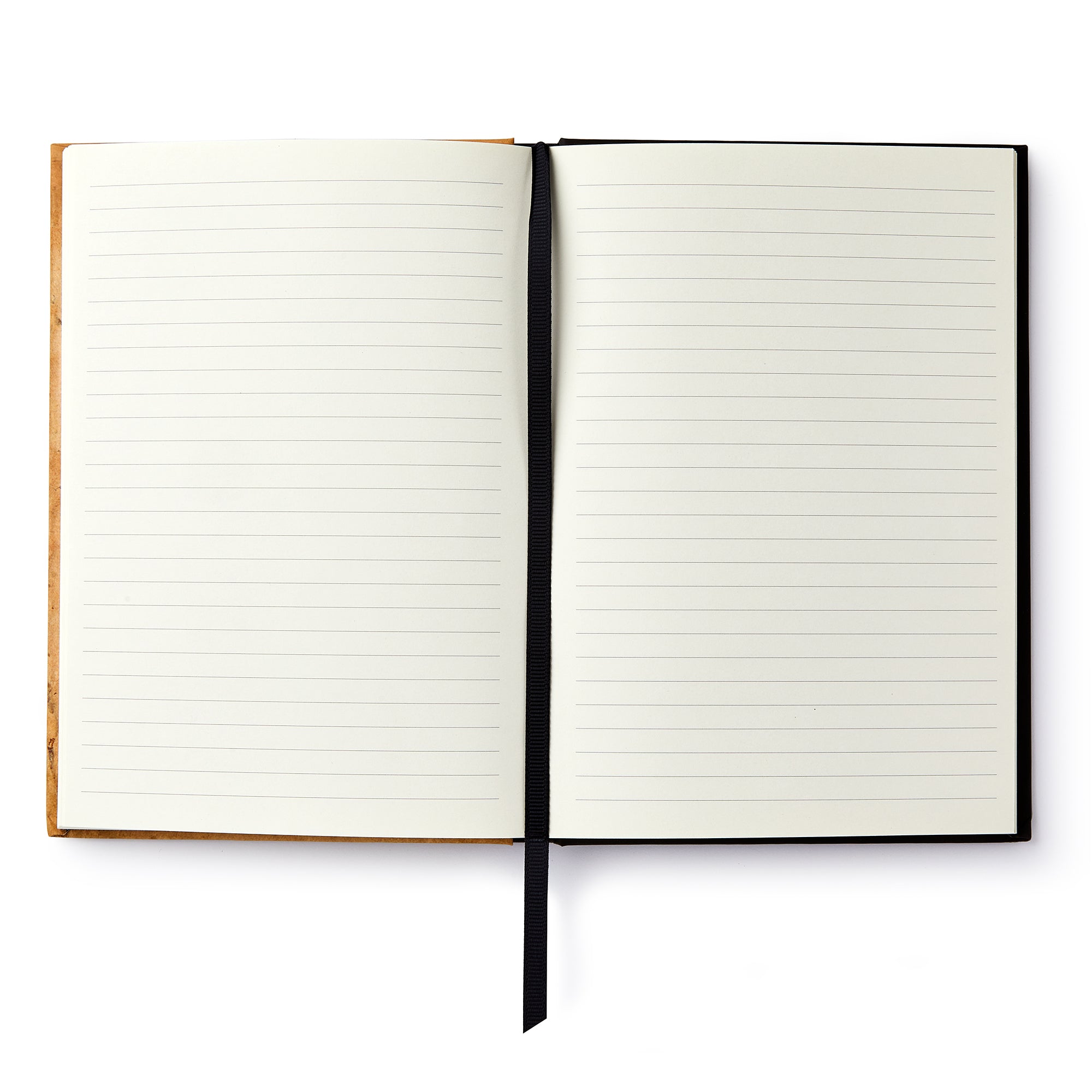 The Phillis Wheatley Large Journal features open lined pages and a black ribbon bookmark, seen from above on a white background—ideal as a keepsake inspired by African American literature.