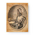 Phillis Wheatley Postcard: Features an engraved portrait of the famed 18th-century African American poet seated at a desk, writing with a quill beside papers and a book, all within an oval frame with text.
